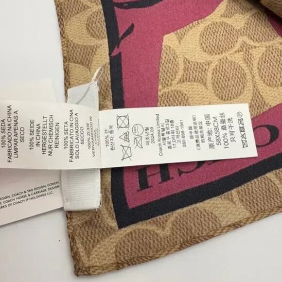 Coach Signature Bow Print Silk Bandana CZ527 Tan/Pink - Picture 4 of 5